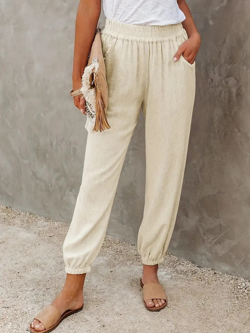 Long trousers with high waist