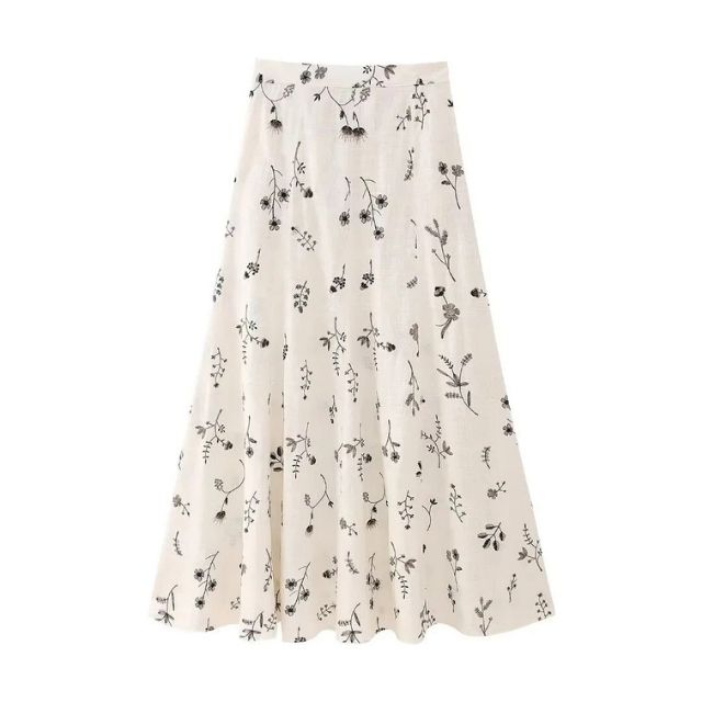 A-line midi skirt with botanical print