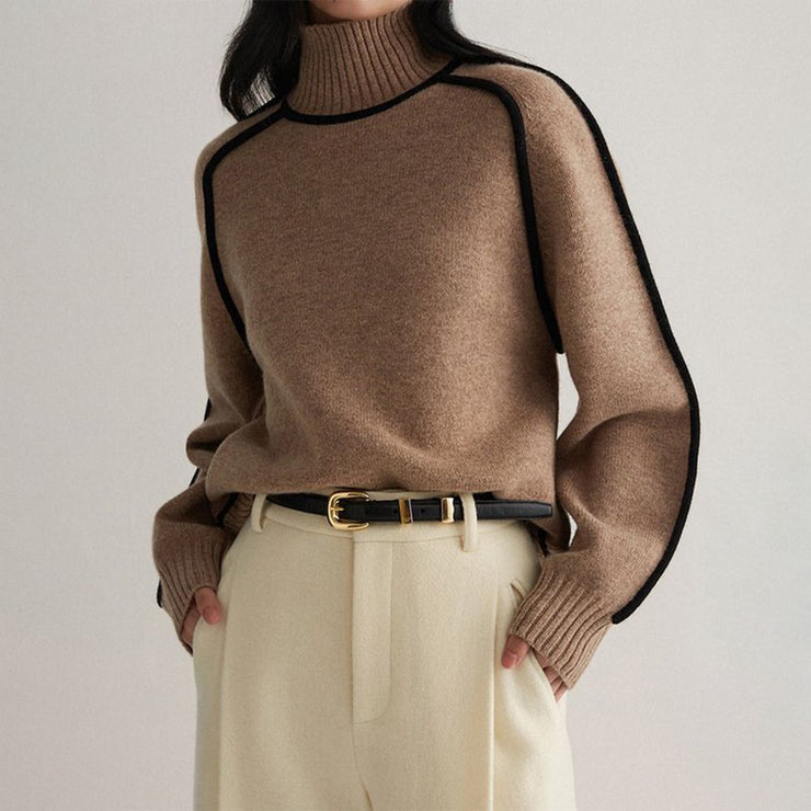 Coffee-coloured jumper with a high neckline