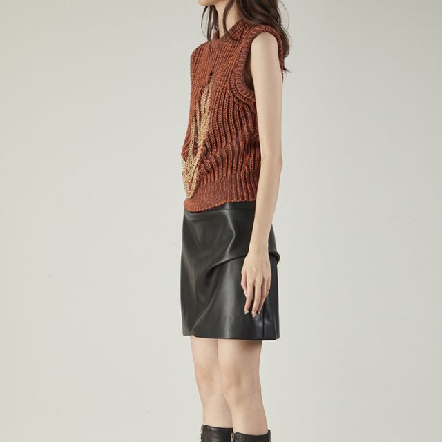 Knitted waistcoat with chain embellishment