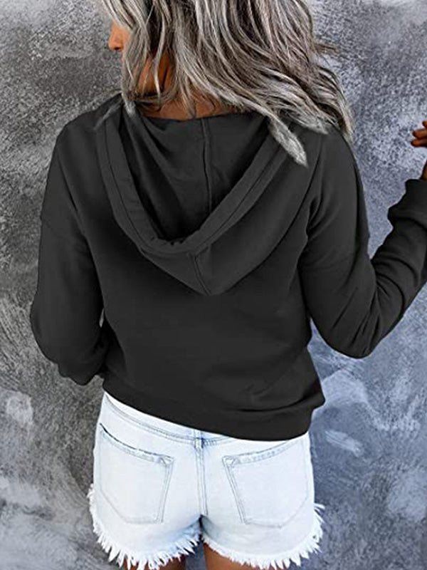 Loose casual button collar hoodie with drawstring