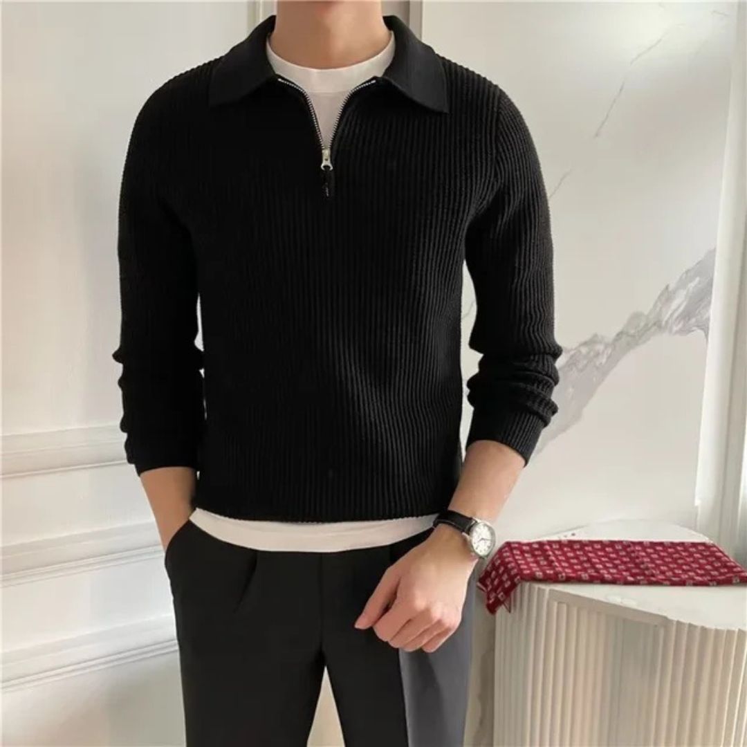 Wide Sleeveless Polo Knit Pullover