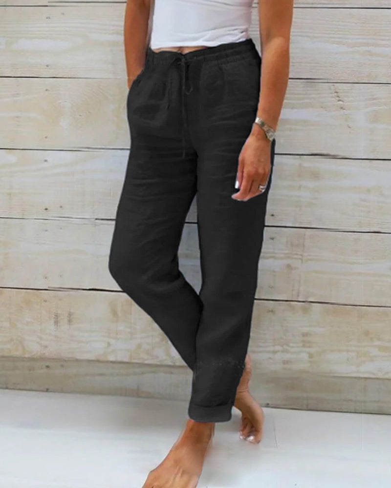 Monica - Cotton and linen elastic waist pants