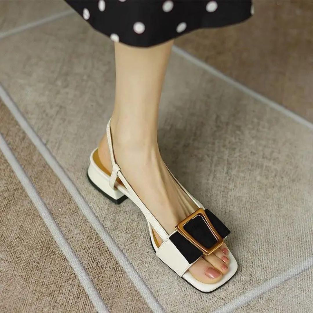 Block heel sandals with buckle detail