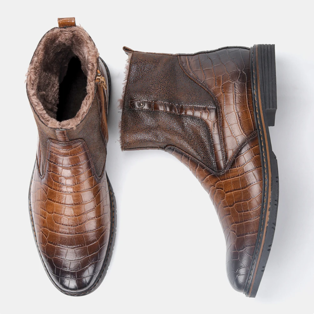 Warm men's leather boots