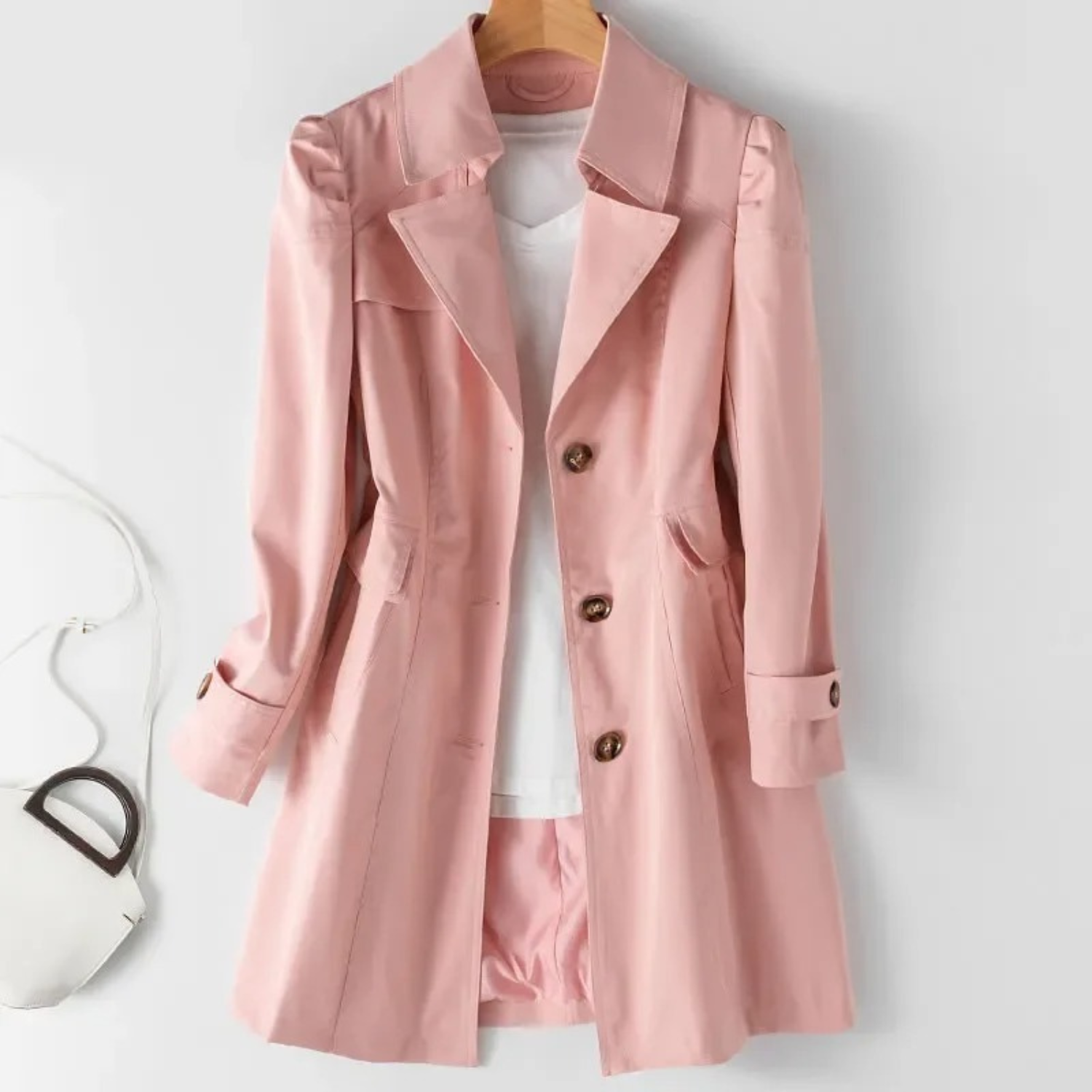 Single-breasted long spring trench coat for women