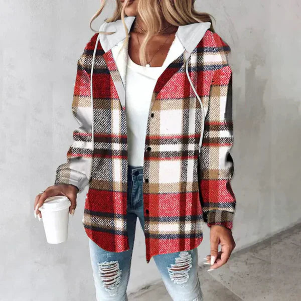 Women's autumn hoodie with checked pattern