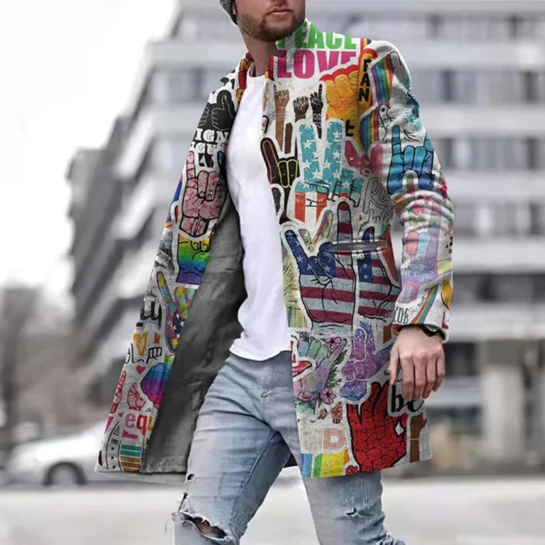 Giebz | Graffiti Sping Long Coat For Men