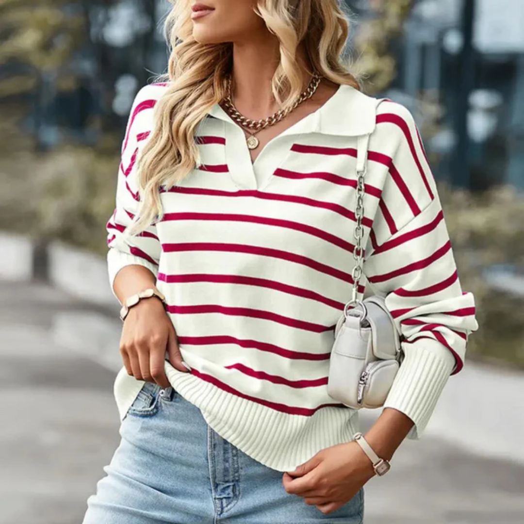 Edelle | Striped V Neck Sweater For Women