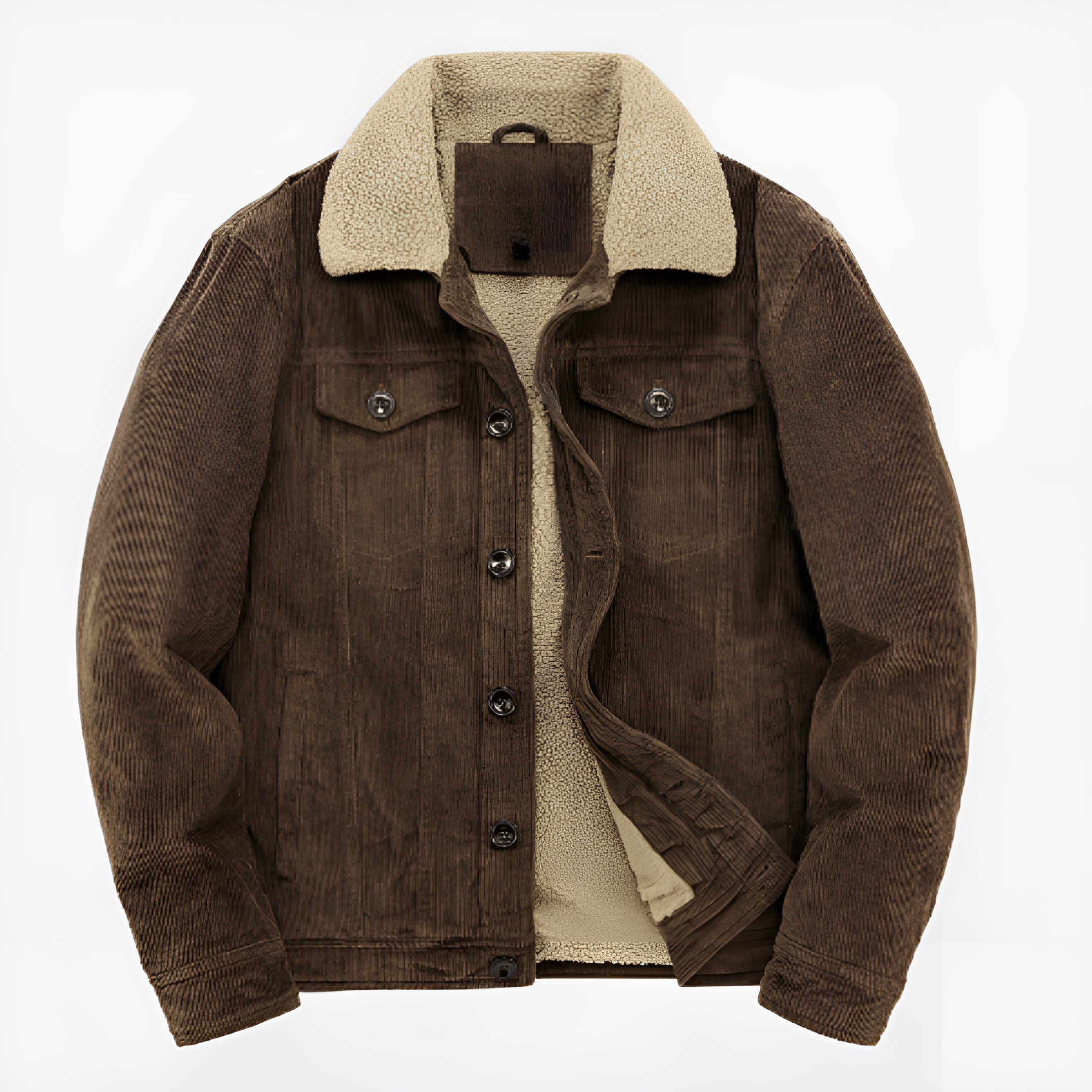 Corduroy jacket with faux fur trim for men