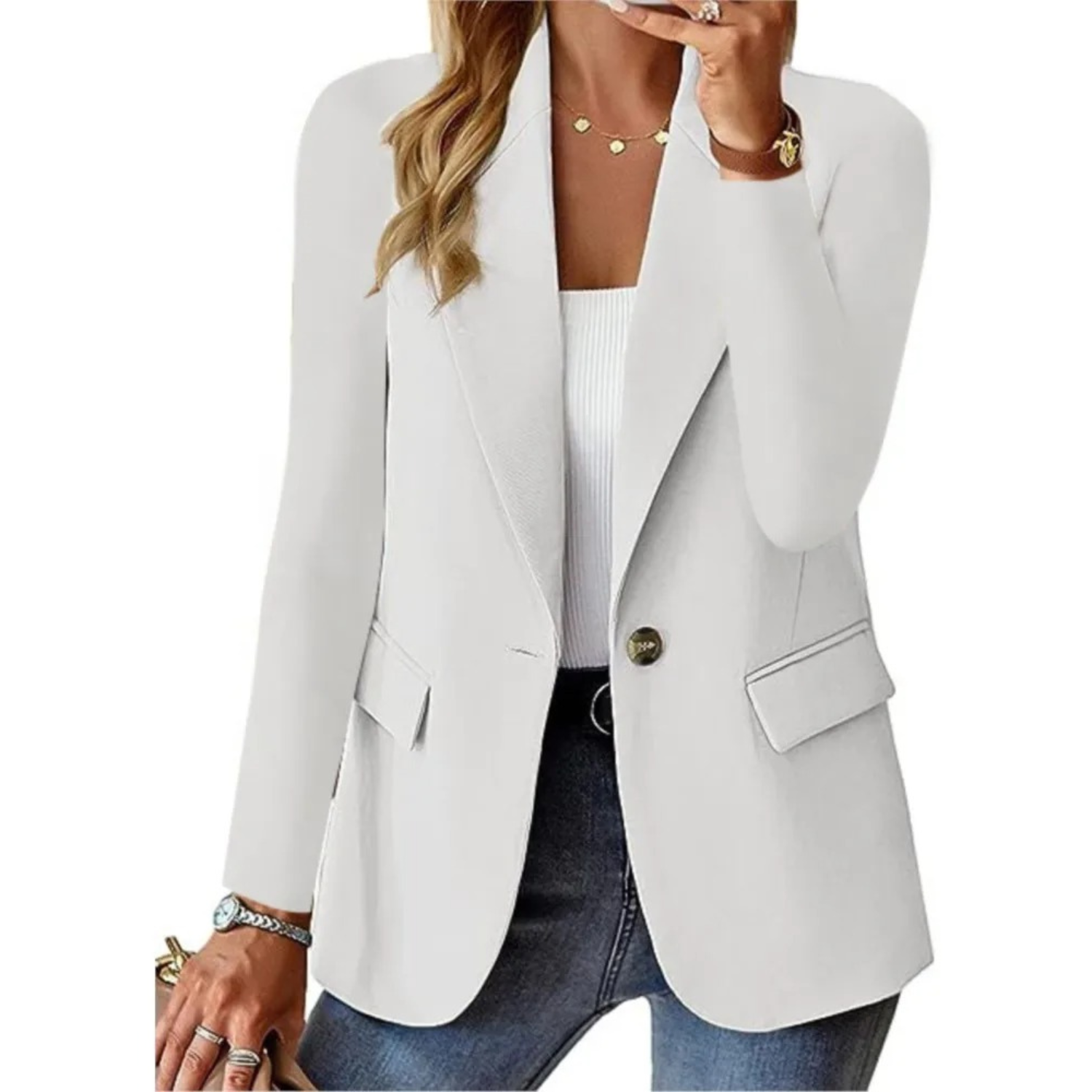 Women's Casual Long Sleeve Slim Pocket Blazer with Buckle