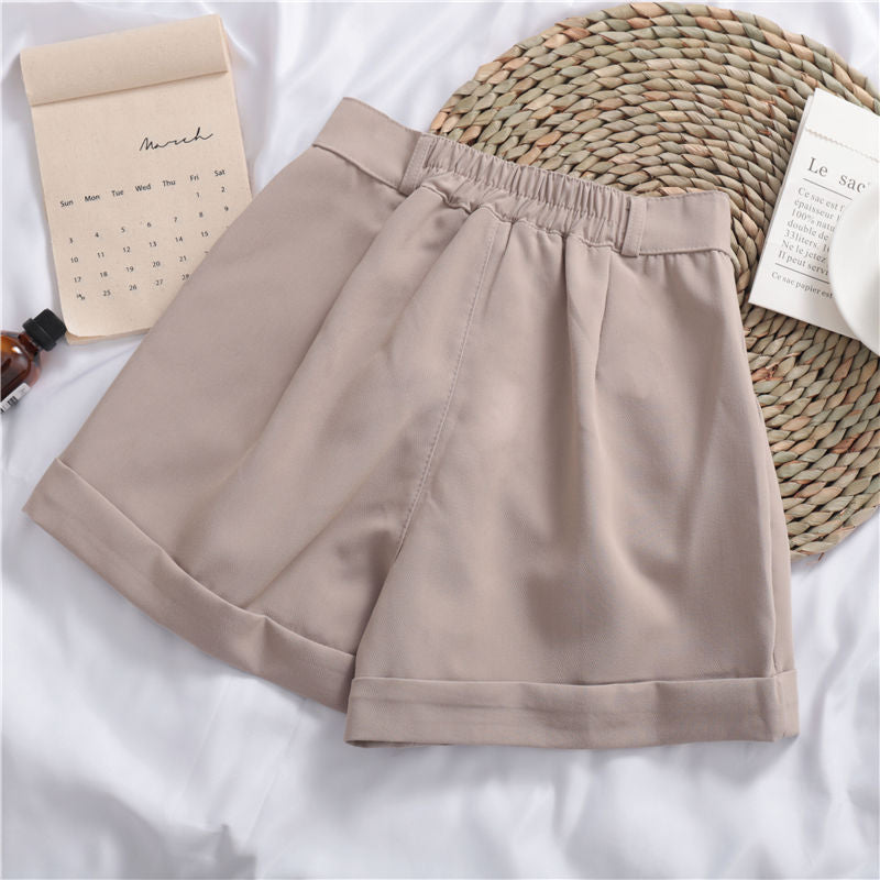 Comfortable colour all-match roll-up wide leg casual shorts