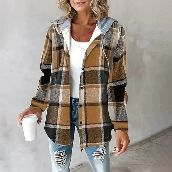 Women's autumn hoodie with checked pattern