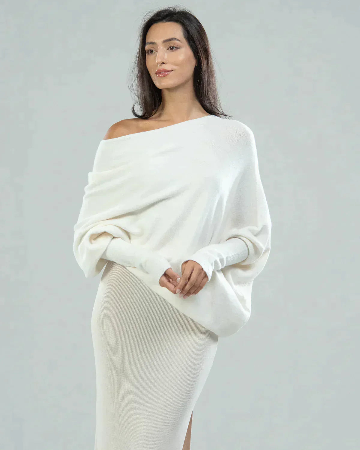 Cressida Asymmetrically draped, elegant round neckline