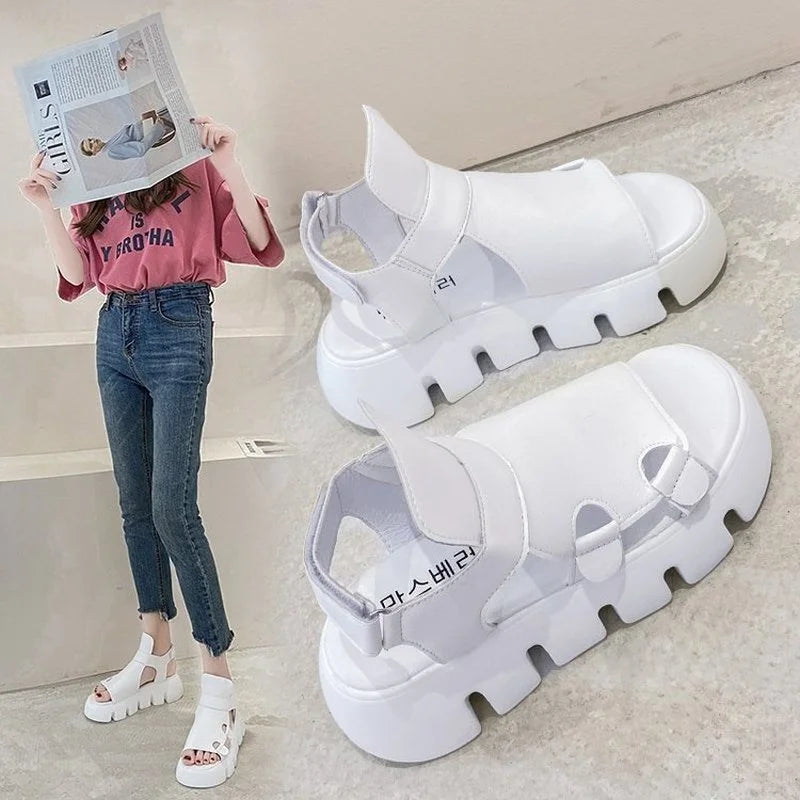 Airy Platform Sandals With Velcro Closure