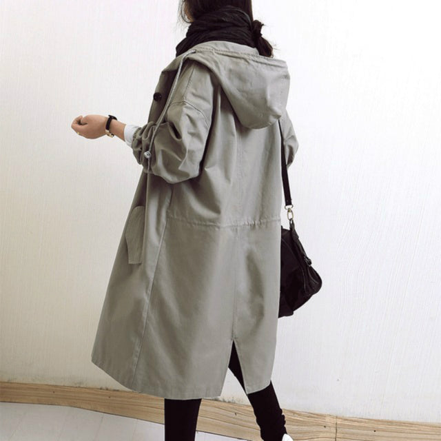 Casual trench coat - long coat with hood