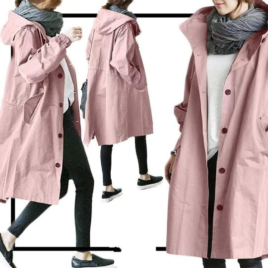 Casual trench coat - long coat with hood