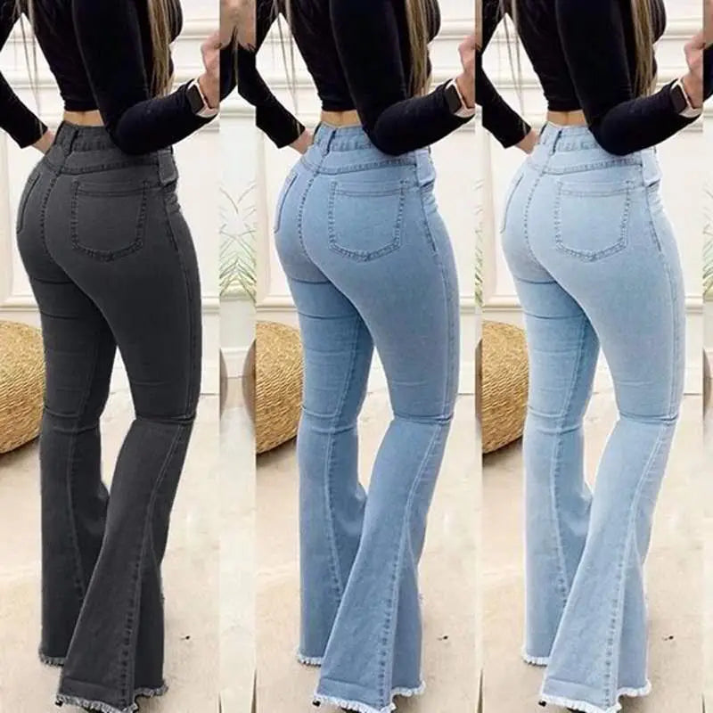 Ladies High-Waist Slim Fit Denim Flared Pants