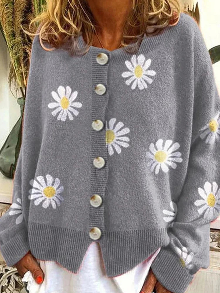 Women's floral patterned warm button down sweater