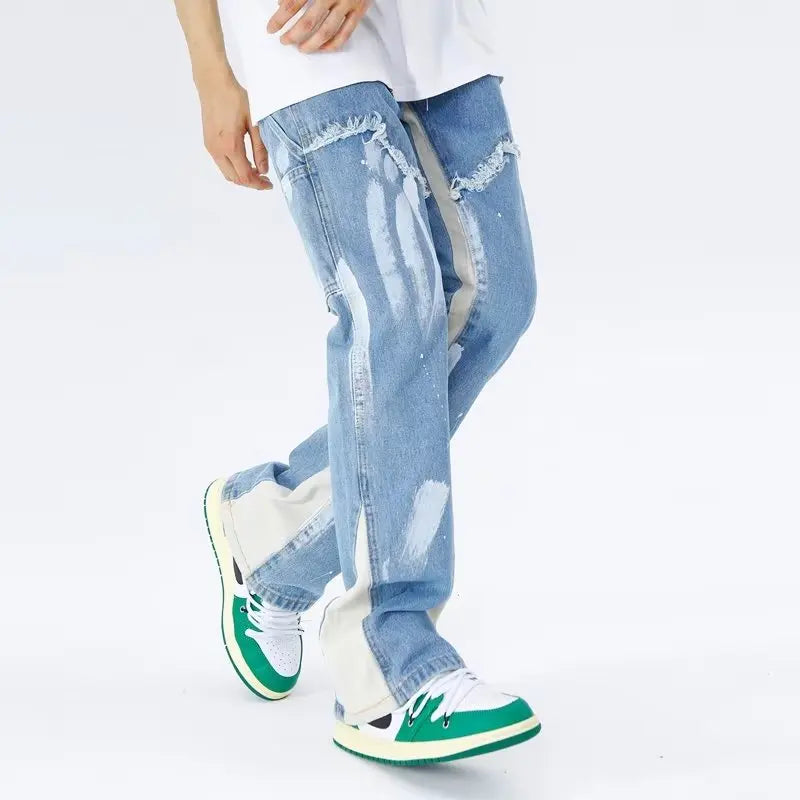 Denim trousers with drawstrings