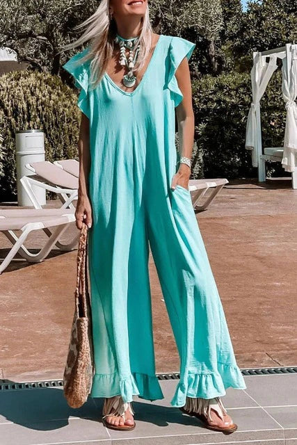 Ruched jumpsuit with wide leg