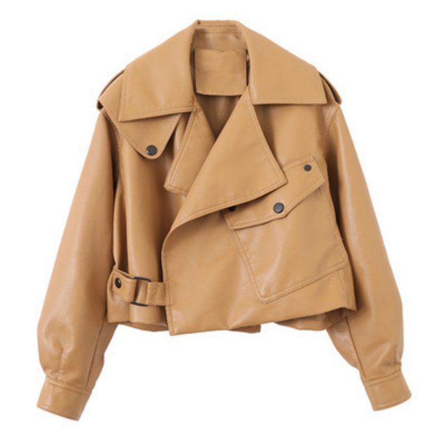 Medium-length leather coat for women