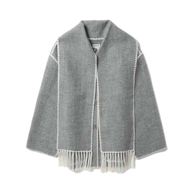 Nancy - Elegant Woolen Scarf Collar Coat