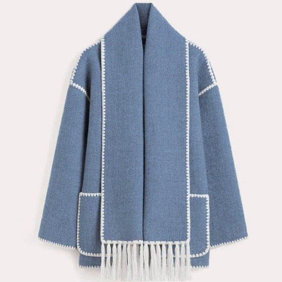 Nancy - Elegant Woolen Scarf Collar Coat