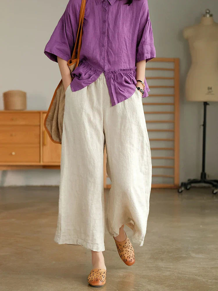 Casual linen-cotton trousers