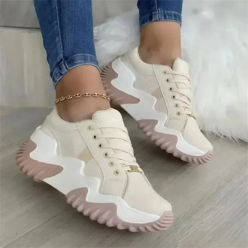 Women's breathable vulcanised platform sneakers with thick bottom