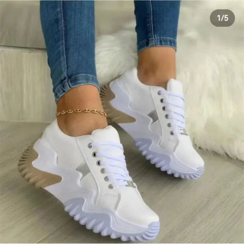 Women's breathable vulcanised platform sneakers with thick bottom