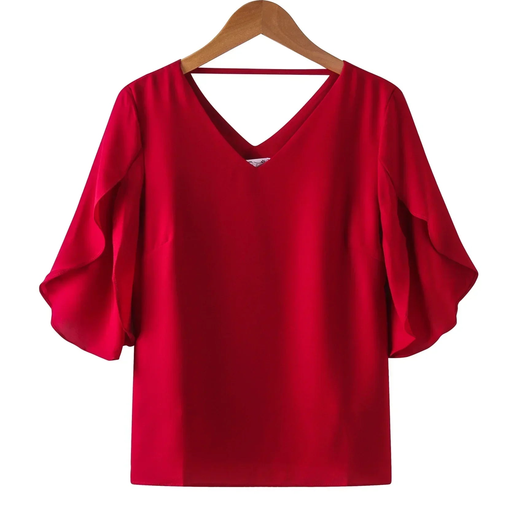 Chiffon blouse with short sleeves and V-neckline