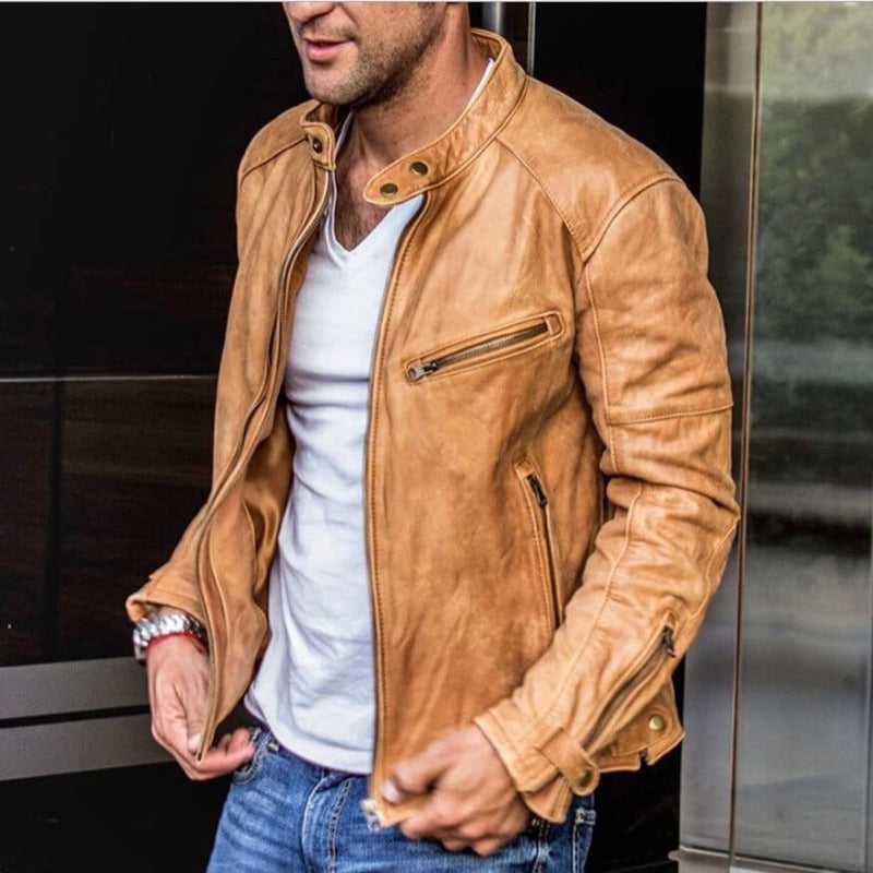 Elegant and waterproof leather jacket for men