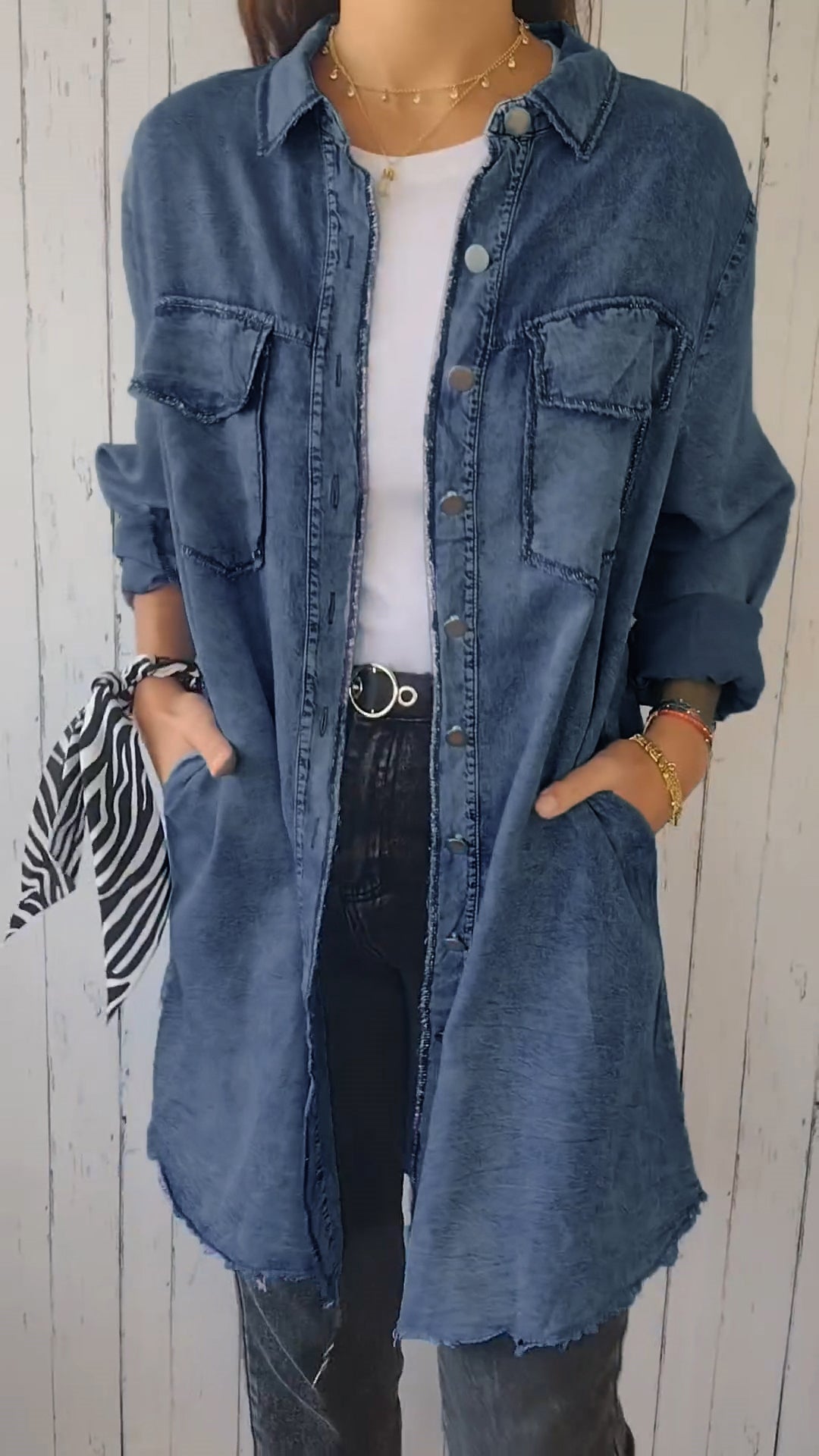 Comfortable denim shirt with long jacket