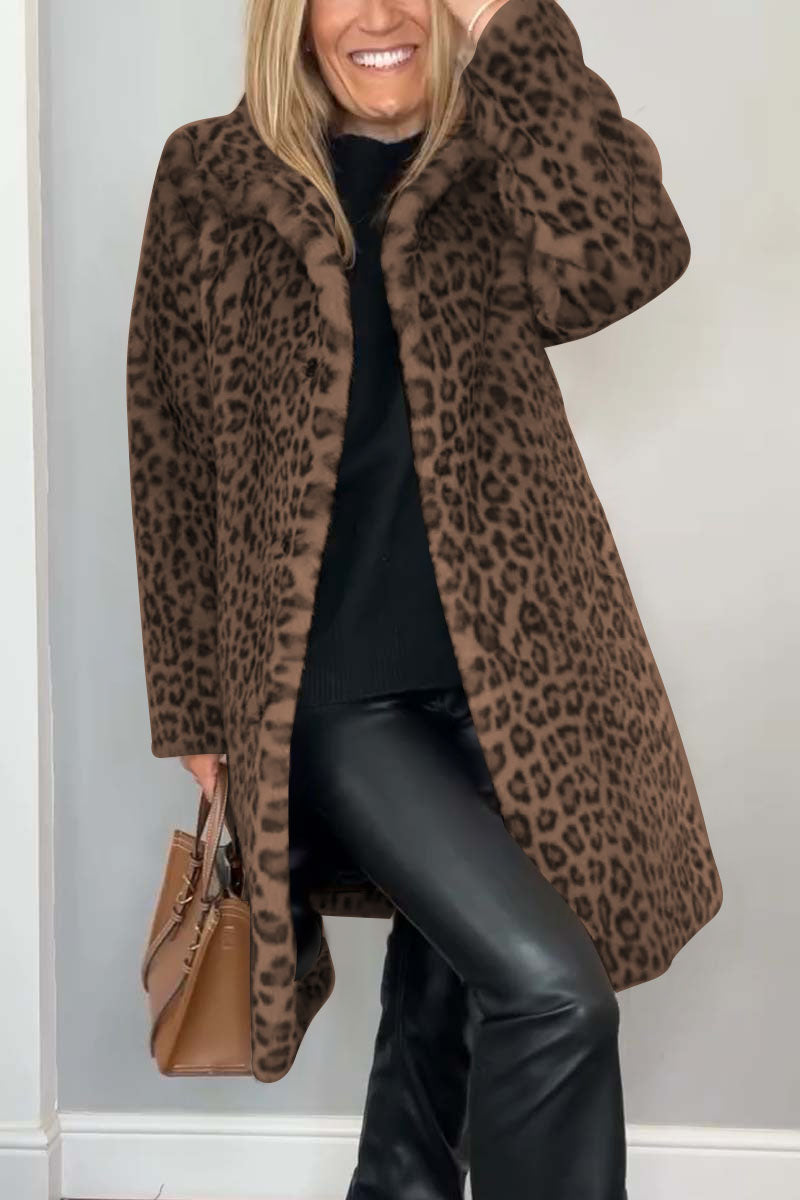 Agnes™ - Long Coat with Leopard Print