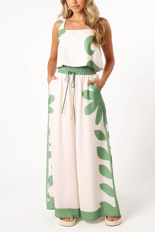 Aunika - Printed Crop Top & Wide Leg Pants Set