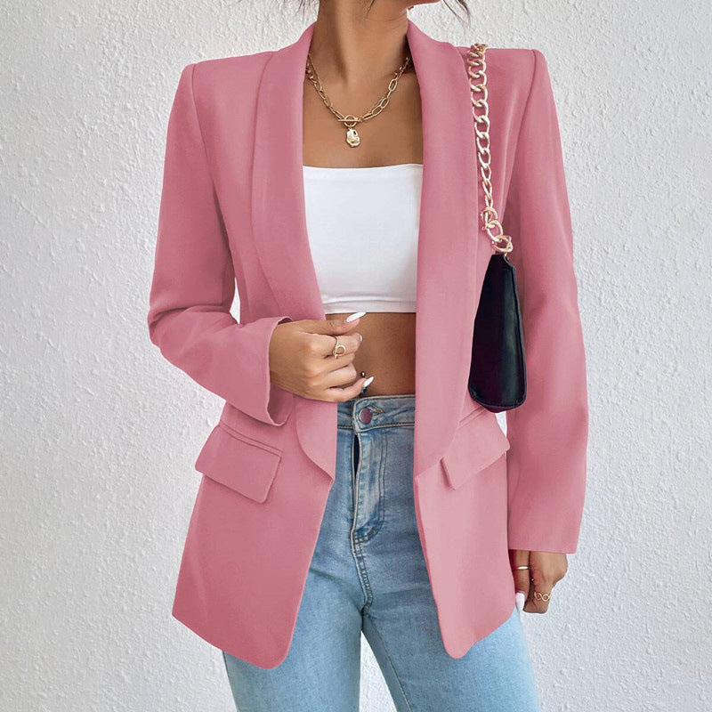 Professional Chic Blazer With Open Front and Long Sleeves