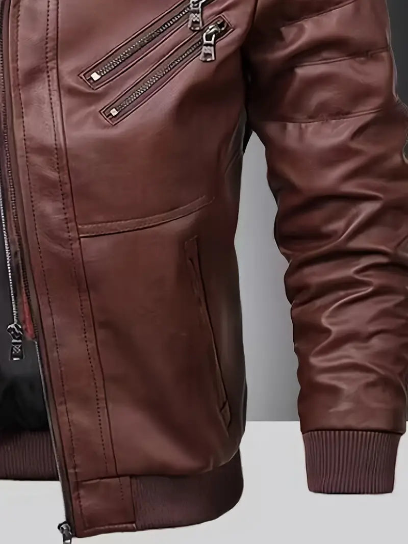 Leather jacket with hood