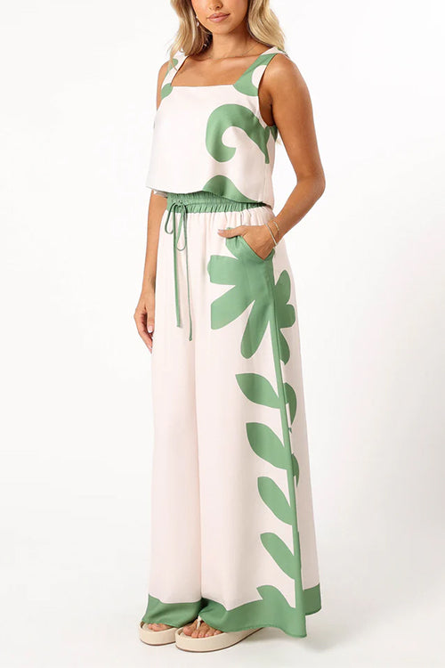 Aunika - Printed Crop Top & Wide Leg Pants Set