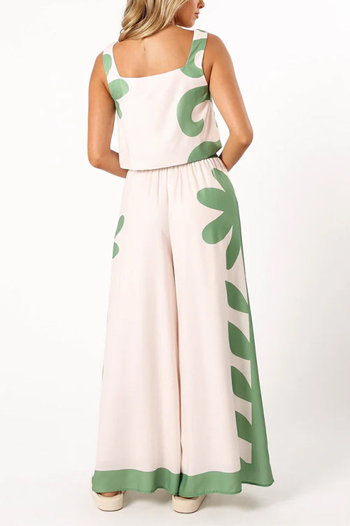 Aunika - Printed Crop Top & Wide Leg Pants Set