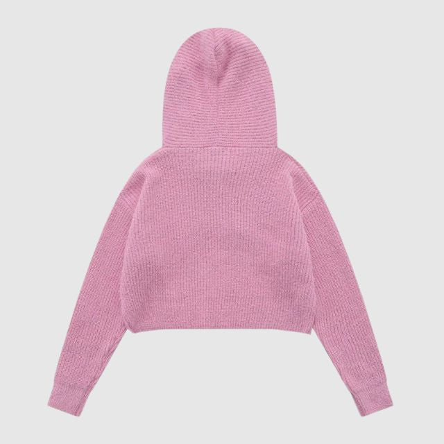 Short knitted hoodie with star pattern