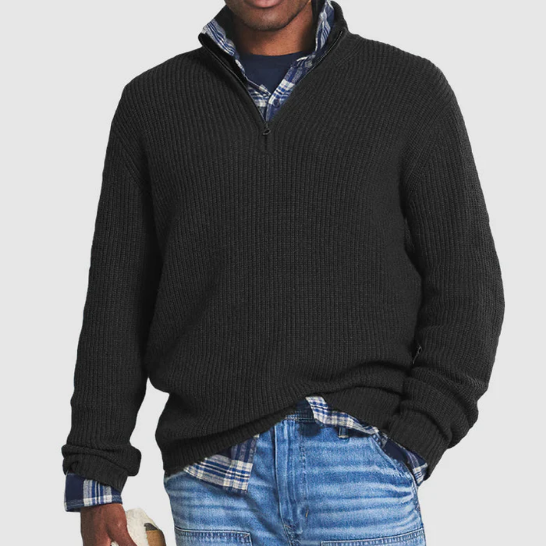 Hareld | Half Zip Ribbed Sweater For Men