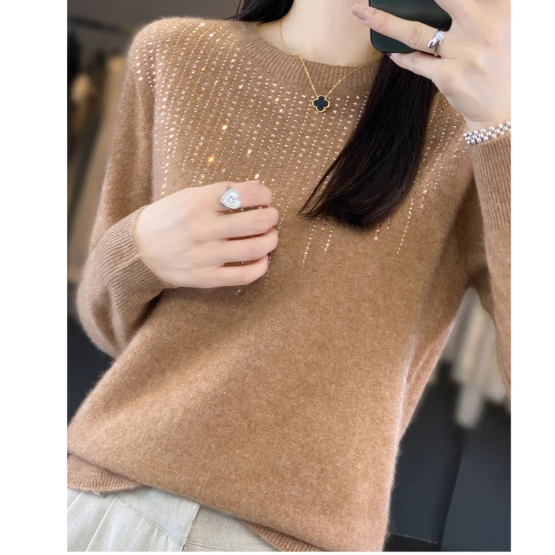 Soft Knitted Ladies Sweater with Sparkling Details