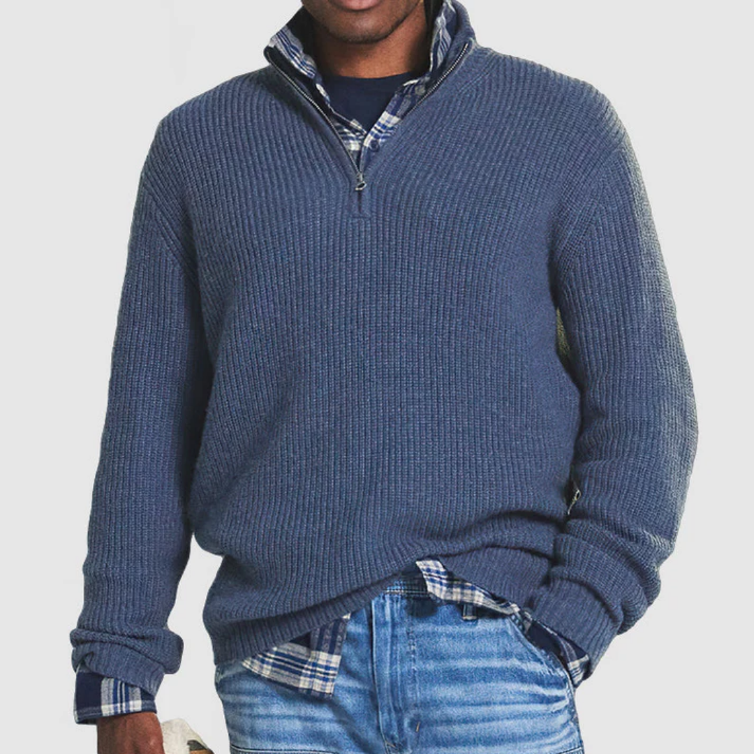 Hareld | Half Zip Ribbed Sweater For Men