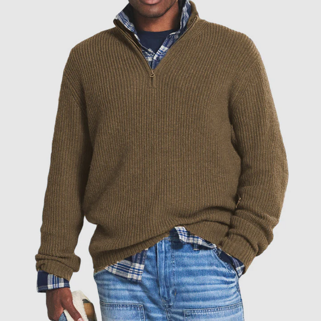 Hareld | Half Zip Ribbed Sweater For Men