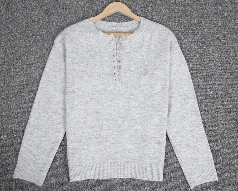 Classic grey jumper with button fastening