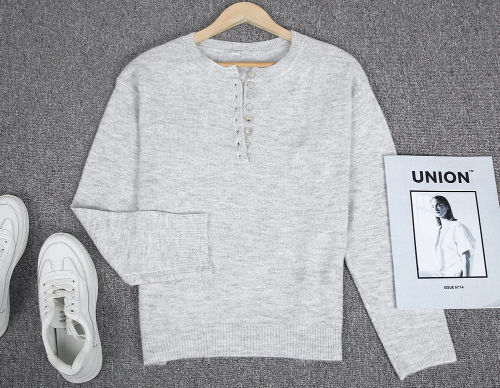 Classic Grey Sweater with Button Closure 'Grey Days'