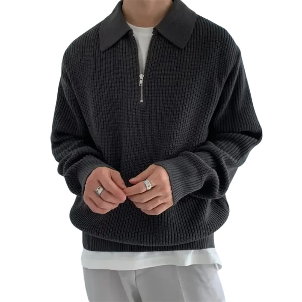 David - Men's half zip collar - Coarse knit - Comfort fit