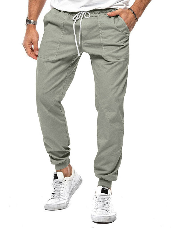 Men's elastic casual pants with drawstring for men