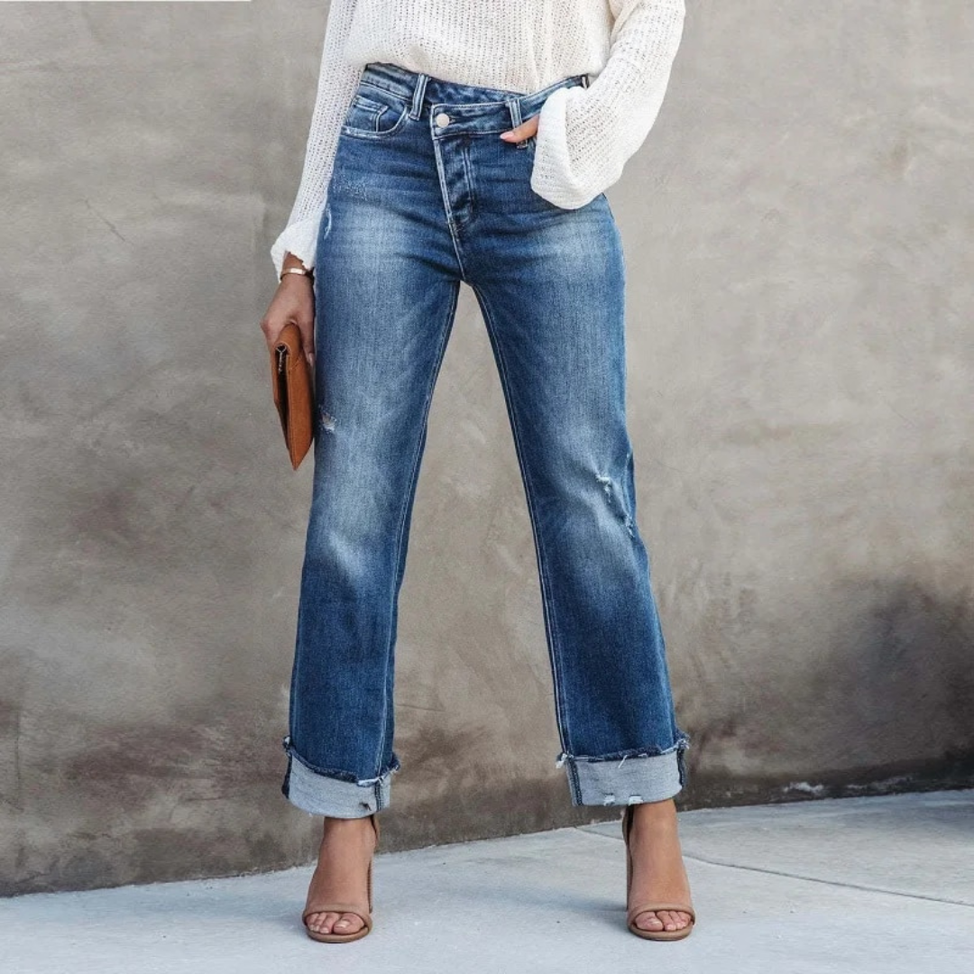 Trendy High-Waist Denim Pants